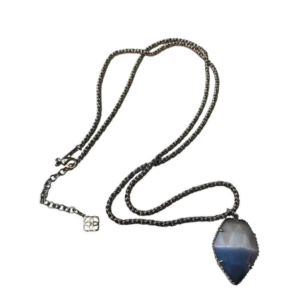 Kendra Scott smoky Slate gray Corla cateye rhodium silver necklace. 30” Length. - Picture 2 of 10